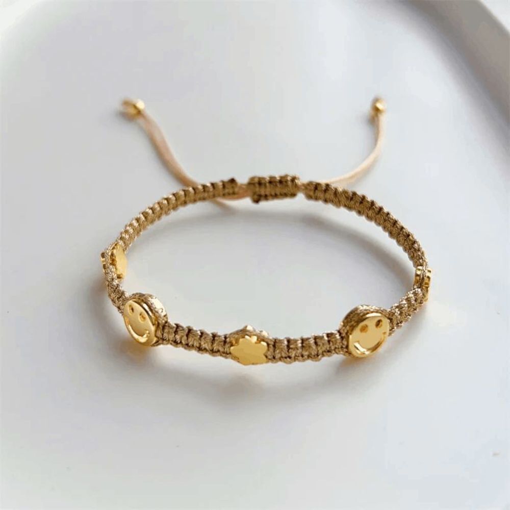 Handmade Boho Happy Face Braided Charm Bracelet - Picture 4 of 4